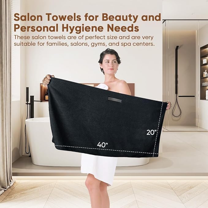 HOMEXCEL 5 Pack Large Microfiber Hair Towel Wrap for Women, Black- 40 x 20 inches Super Soft, Fast Drying Turbans for Long, Thick, Curly Hair - Anti Frizz Wrap with Elastic Strap