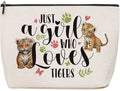 Just A Girl Who Loves Tigers Makeup Bag Tiger Lover Gift for Women Girls Animal Lover Gifts Birthday Christmas Graduation Gifts for Her Best Friend Sister Niece Coworker Teacher