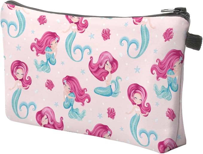 Cute Travel Makeup Bag Cosmetic Bag Small Pouch Gift for Women (Pink Mermaid)
