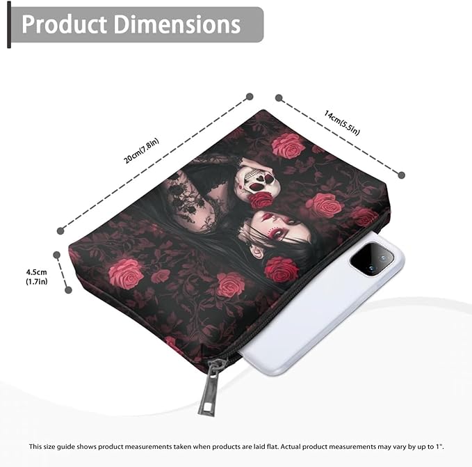 COEQINE Gothic Cosmetic Wallet for Women With Phone Holder Purse Cosmetic Handbag With Soft Leather Cosmetic Case With Zipper for Travel Portable Red Skull Print Cell Phone Purse,Love Gift for Her