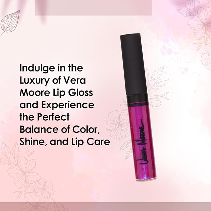 Vera Moore Lip Gloss, Moisturizing Lip Color with Shimmer for Long Lasting Shine, Lightweight Lip Stain, Girls Non-Sticky Lip Gloss with Aloe Vera, W/Vitamin C, E (Fuchsia, One Size)