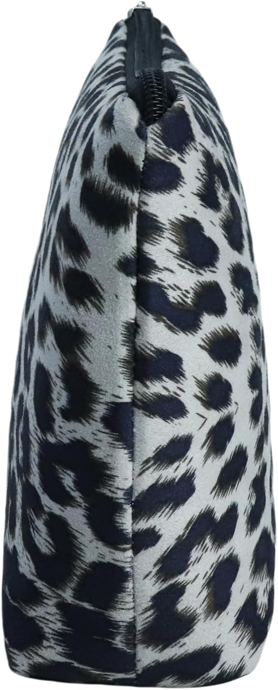 Makeup Bag For Women - Soft and Warm Material Cosmetic Bags Leopard Print Design Ladies Tote Bag,Women's Pencil Case Makeup Organizer with Zipper (White)