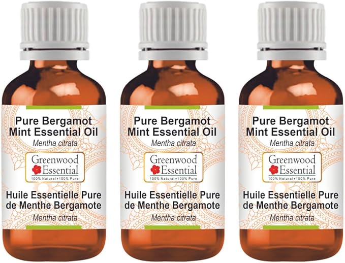 Greenwood Essential Pure Bergamot Mint Essential Oil (Mentha citrata) Steam Distilled (Pack of Three) 100ml X 3 (10 oz)