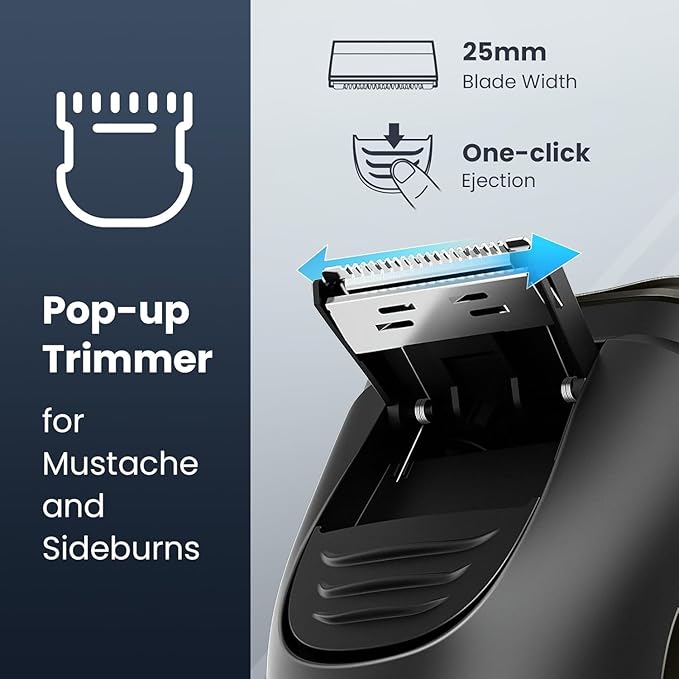 Electric Razor for Men Cordless: Wet/Dry Rotary Shaver Waterproof - USB Fast Charging & Sensitive Skin Care - Pop up Trimmer & Precision Blades Black