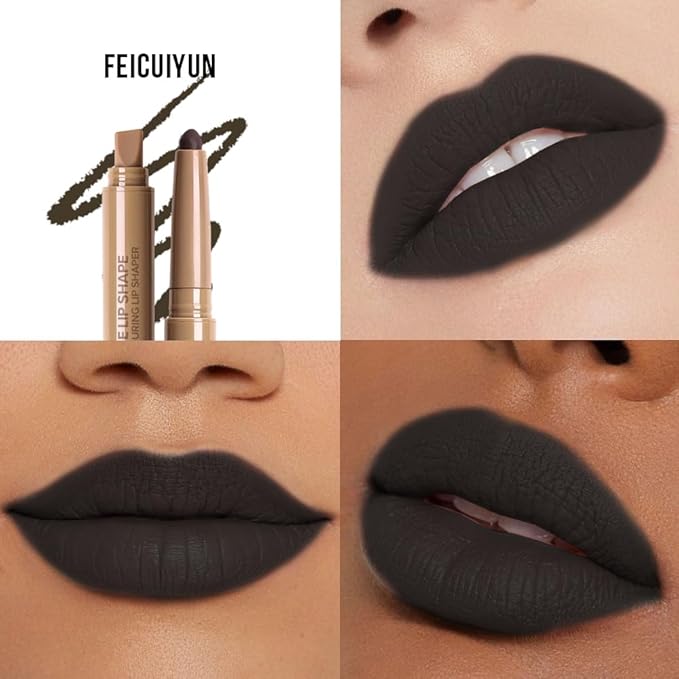 Matte Crayon Lip Liner Pencil, Deep Green Lip Liners Lipstick For Women Halloween Birthday Party Wear, Plump Creamy Formula With Silicone Smudger for Define Contours & Sculpting Lip