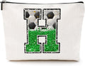 Soccer Gifts Initial Makeup Bag Monogrammed Cosmetic Bag Letter H Zipper Pouch Soccer Accessories for Girls Women Player Coach Friend Stuff Graduation Birthday Gifts