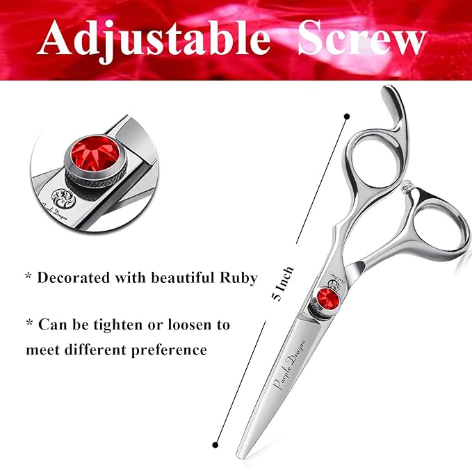 Purple Dragon 4.5/5.0 inch Silver Barber Hair Cutting Scissors/Shears with Bag- Perfect for Professional Hairstylist, Hairdresser (5.0 inch)
