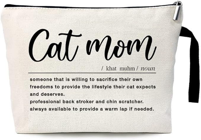 ZHANTUONE Cat Mom Funny Cosmetic Bag, for Travel Toiletry Zipper Storage Pouch Makeup Bag, Gifts for Cat Lovers Mom, Birthday Gifts for Daughters Sisters Friends Coworker