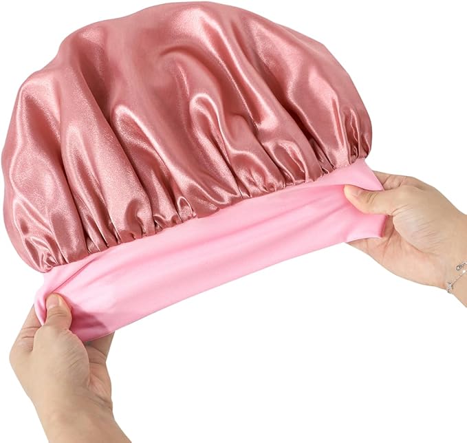 GDTOGRT Satin Silk Bonnet for Sleeping Women - Double Layer Sleep Hair Bonnets Caps for Curly Braid Hair with Tie Band