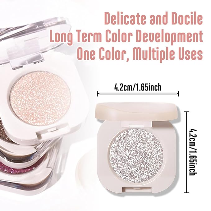 Glitter Shimmer Sparkle Eyeshadow Palette Makeup for Older Women, Silver Glitter Shimmer Metallic Holographic Multichrome Cream Iridescent Single Monochrome Eye Shadow Makeup, 12
