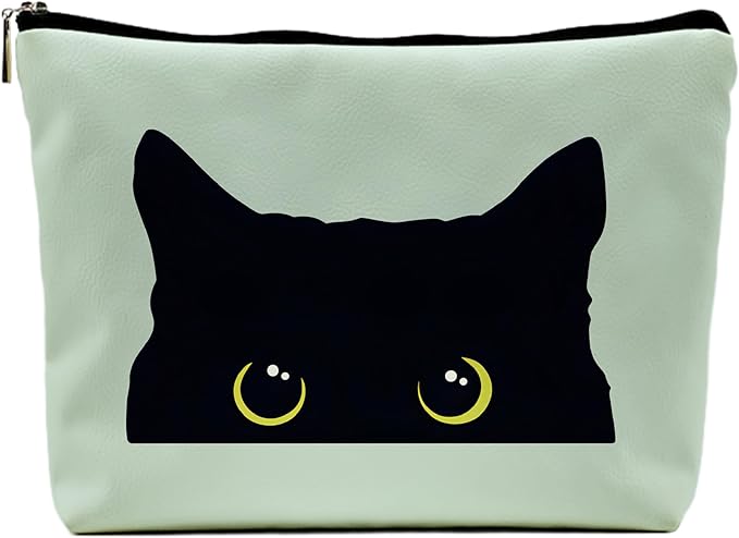 Black Cat Makeup Bag – Cute Cosmetic Pouch Travel Toiletry Bag, Zipper Organizer for Women Girls, Multifunction Cat Lover Gift Purse (Greener Pu Leather)