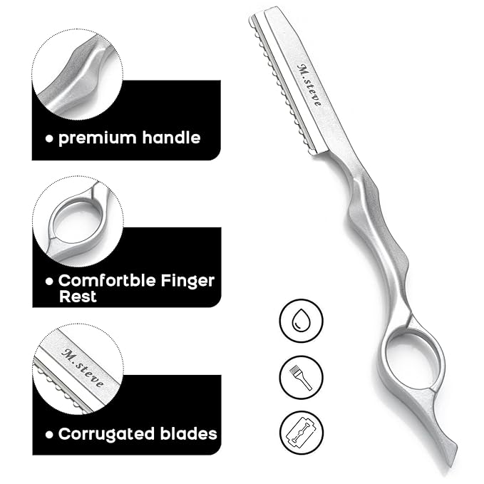 Hair Cutting Razor, Hair Razors For Cutting Hair Professional Styling Razor with Replacement Stainless Steel Blades for Salon/Home -11PCS Silver