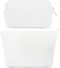 SOIDRAM 2 Pcs Corduroy Makeup Bag Large Cosmetic Bag Toiletry Bag Makeup Pouch Travel Bag Organizer Cute Makeup Brushes Aesthetic Accessories Storage Bag for Women White