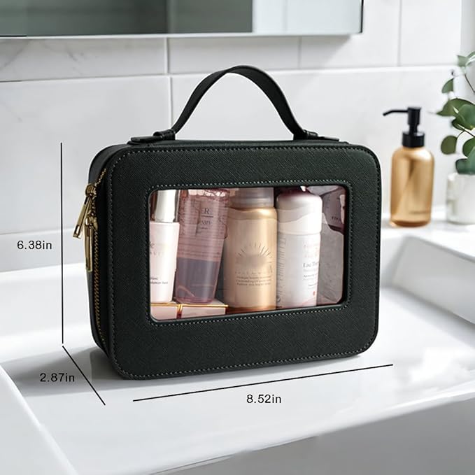 Clear Makeup Bag, Travel Cosmetic Organizer Case Waterproof Skincare Toiletry Bag with Zipper Portable Make Up Pouch Compact Car Organizer Bag for Essentials
