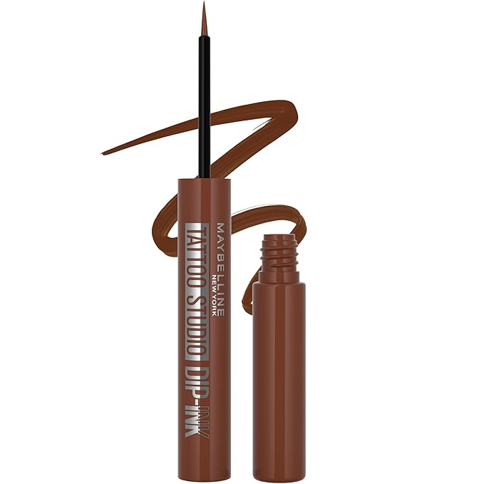 MAYBELLINE Tattoo Studio Dip-Ink Liquid Eyeliner, Waterproof Eyeliner With Up to 24 Hour Wear, Brown Expression, 1 Count