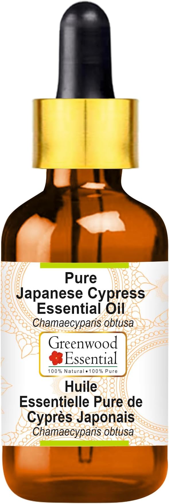Greenwood Essential Japanese Cypress Essential Oil (Chamaecyparis obtusa) with Glass Dropper | Pure | Non-Sticky | Non-Greasy | Lightweight | Unisex | All Skin Types | Steam Distilled 10ml (0.33 oz)