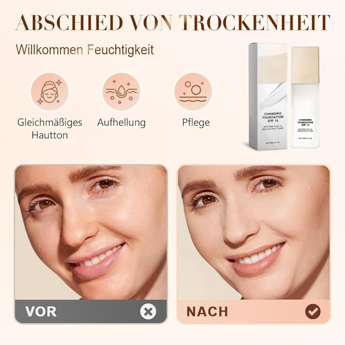Color Changing Foundation for Mature Skin, Hydrating and Lightweight Liquid Foundations, Tone Suitable for All Skin Types (2 pcs)