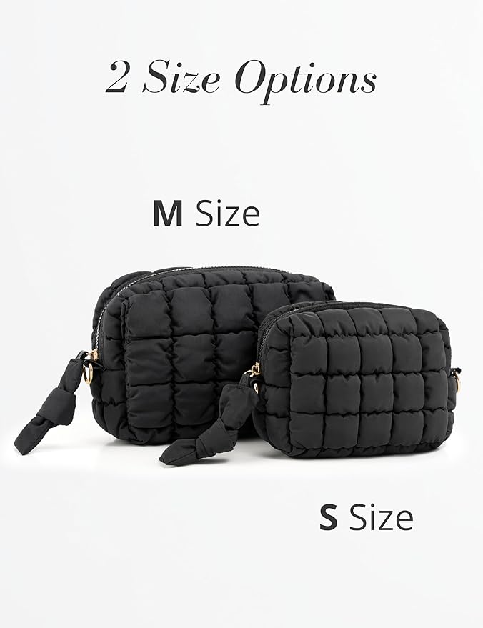 Yarnic Quilted Makeup Bag Quilt Cosmetic Bag, Puffy Travel Toiletry Bag for Women, Cute Makeup Bag Organizer Puffer Soft Makeup Pouch (Apple Green, S)