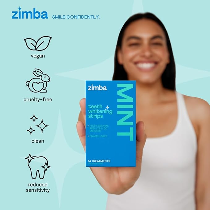 Zimba Teeth Whitening Strips for Teeth Sensitive, White Strips for Teeth Whitening, Teeth Whitener Stain Remover 28 White Strips Included Per Pack, 2 Pack (14 Day Treatment), Mint and Spearmint