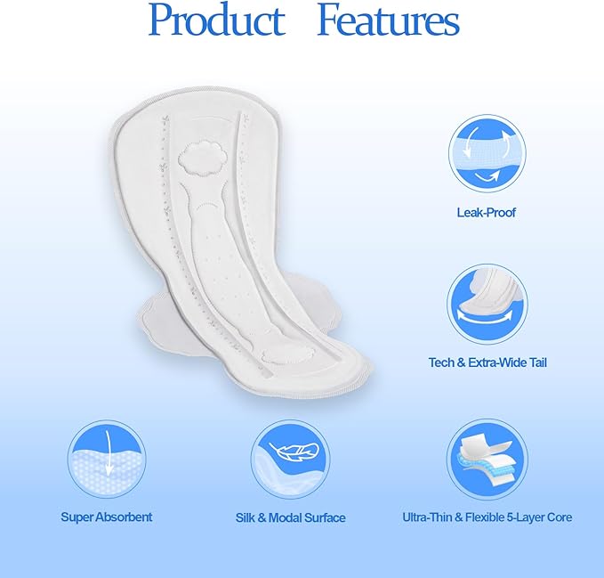 MODAL Pads for Women, Unscented Daily Thin Sanitary Pads for Period with Wings, 11.4 Inch(290 mm), Large, 6 Count