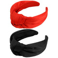VELSCRUN Headband 2 Pack Black, Red - Wide Knotted Headbands for Women. Non Slip Hair Bands, Silk Satin Hair Accessories. Fashion Hair Styling Accessories. Ideal Gift for Sisters, Girls, Women.