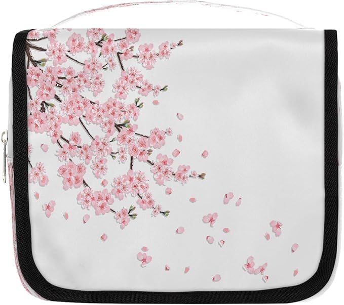 Travel Toiletry Bag for Women & Men Japanese Pink Flower Hanging Cosmetic Organizer Portable Waterproof Makeup Case Make Up Bag with Compartments Travel Essentials for Bathroom Shower