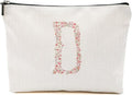 Initial Makeup Bag Floral D Personalized Cosmetic Bag Monogrammed Gifts for Women Girls Bride Grandma Monogram Zipper Pouch for Teacher Appreciation Mothers Day Birthday Wedding Bridal Shower Gifts