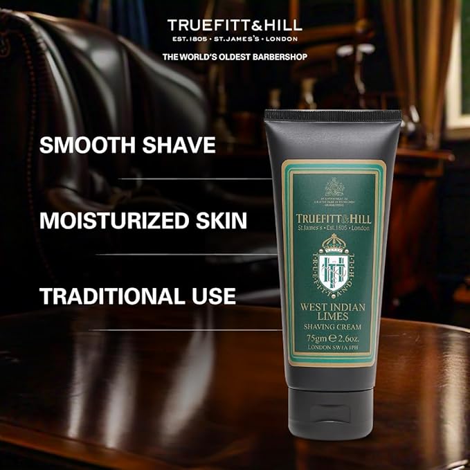 Truefitt & Hill Shaving Cream Tube - West Indian Limes - Premium Glycerin-Based Lather, Smooth Glide, and Hydration for a Luxurious Shave - 2.65 oz