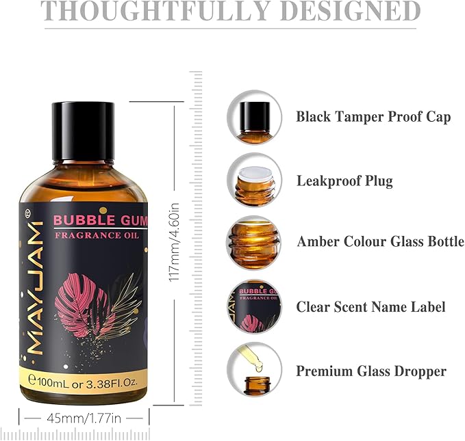 MAYJAM 100ML/3.38FL.OZ Bubble Gum Fragrance Oils with Glass Dropper, Essential Oils for Diffusers for Home, Long Lasting Scented Oils for Diffusers Soap Candle Making
