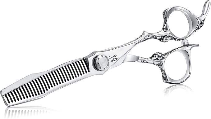 JASON 6" Thinning Hair Scissors 30-Tooth Scissor Barber Hair Cutting Scissor Stylist Salon Trimming Shears with Flower Engraved Offset Handle for Women Men