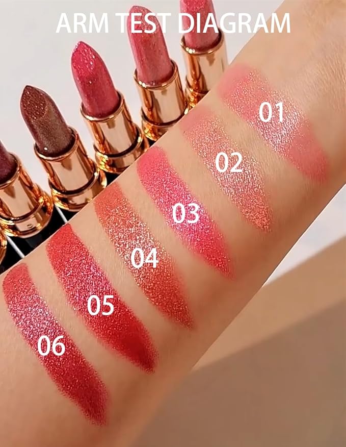 Metallic Rose Pink Glitter Lipstick for Women,Glitter Diamond Shiny Shimmer Nude Lip Gloss Long Lasting Sparkling Waterproof Matte Lipgloss Lipstick,High Pigmented Red Lipstain Lip Color Makeup -03