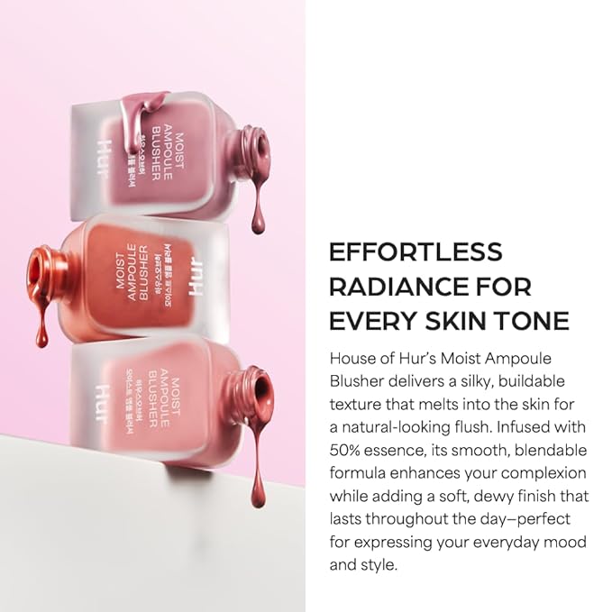 House of Hur Moist Ampoule Blusher with 50% Moisture Essence | Hydrating & Long-Lasting Blush | 0.67 fl.oz (9 Shades) (Peach Coral)