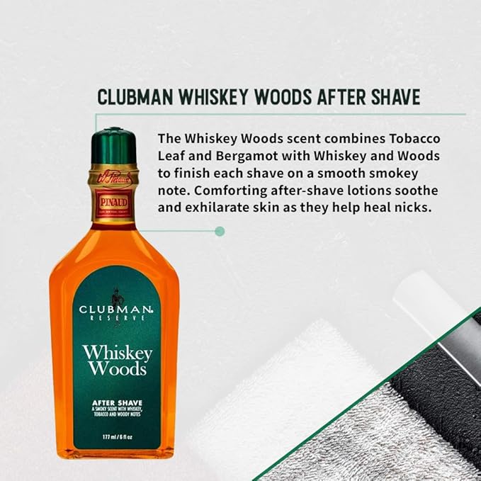 Clubman Pinaud Shave Essentials Set, Dopp Kit with Whiskey Woods After Shave, Shave Soap, and Shave Brush, 1 Set