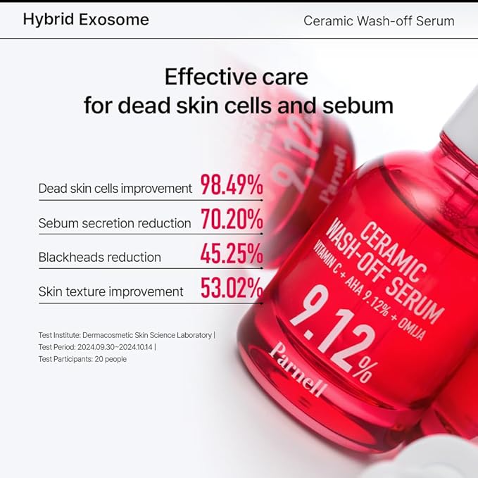 Parnell AHA 9.12% Omija Ceramic Wash-Off Serum | 1-Minute Face Exfoliation for Sebum Control & Smooth Texture | PHA BHA LHA Vitamin C K-Care (1.01 fl oz)