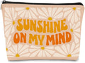 Sunshine on My Mind Pink White Orange Daisy Inspirational Cosmetic Bag Makeup Bag Gift for Teen Girls,Birthday Christmas Gifts for Women Friends Mom Wife Grandma Daughter Teacher Coworker