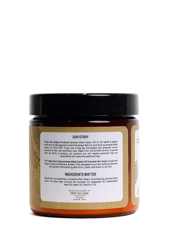 Jamaican Black Castor Oil Coconut Hair Food 4 oz | Seals, Softens, Defines & Promotes Hair Growth | Traditional Handmade Jamaican Black Castor Oil & Coconut |