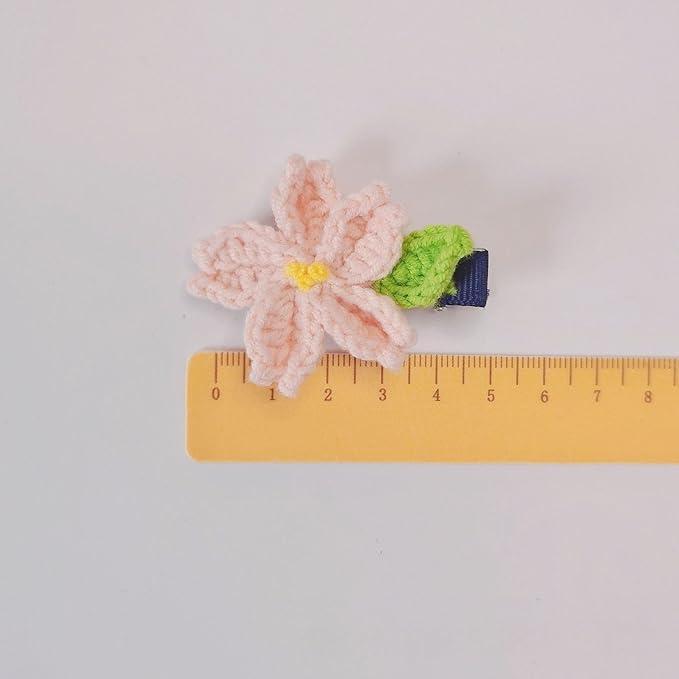 2PCS Crochet Knitting Hair Clip for Girls/Daughter, Gift for Her Birthday, Finished Handmade Wool Knitted Pink Sakura