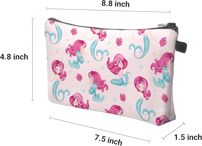 Cute Travel Makeup Bag Cosmetic Bag Small Pouch Gift for Women (Pink Mermaid)