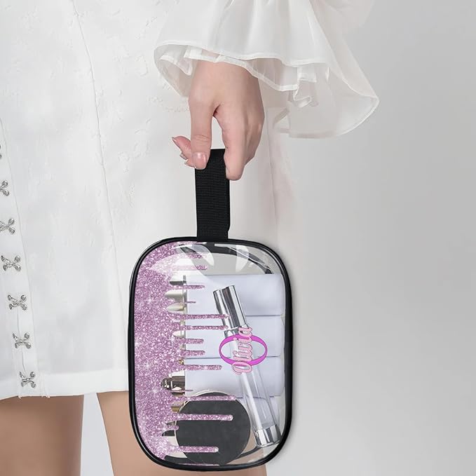 Personalized Clear Makeup Bag with Name, Best Friends Teen Women Mom Birthday Gift PVC Cosmetic Toiletry Travel Bag for Toiletries, Plum Purple Fluid Shape Sequins