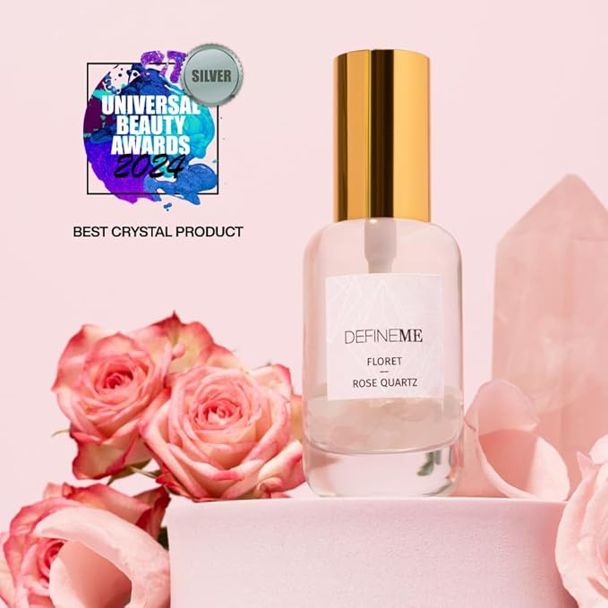 DefineMe Rose Quartz Crystal Infused Natural Perfume Mist, Floret Scent, 0.95 FL OZ, Award Winner 2024 Universal Beauty Awards