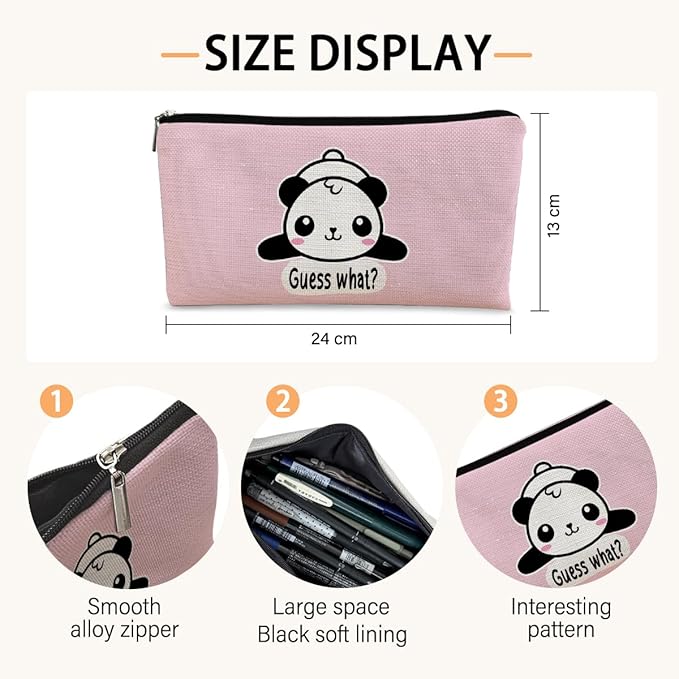 Panda Gifts Pink Makeup Bag, Cute Baby Panda Guess What It's Pug Butt Cosmetic Bag, Travel Toiletry Bag for Daughter, Canvas Zipper Pouch