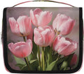 Travel Toiletry Bag for Women & Men Pink Flower Tulip Hanging Cosmetic Organizer Portable Waterproof Makeup Case Make Up Bag with Compartments Travel Essentials for Bathroom Shower