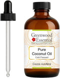 Greenwood Essential Pure Coconut Oil (Cocos nucifera) with Glass Dropper Cold Pressed 120ml (4 oz)