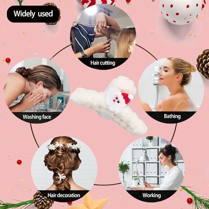 Christmas Hair Clips White Plush Acrylic Hair Claw Clips Cute Santa Claus Design Hairpins Xmas Hair Accessories Nonslip Large Clamp Clips for Medium Thin Hair Decoration 1Pcs