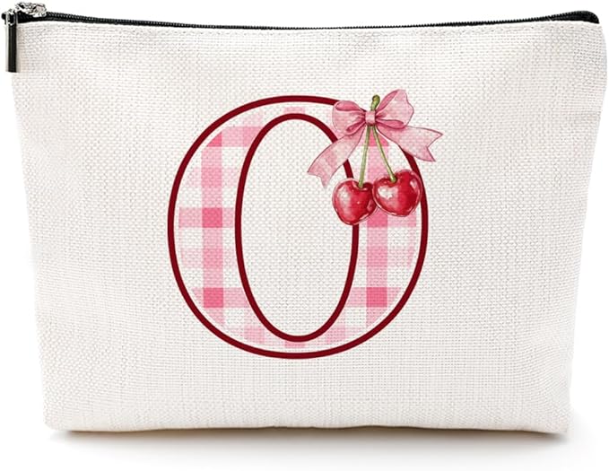 Initial Makeup Bag Monogram Cosmetic Bag Monogrammed Gifts for Women Girls Friends Coworker Aunt Personalized Travel Toiletry Bag Christmas Bridal Shower Wedding Bridesmaid Gifts, Cherry O