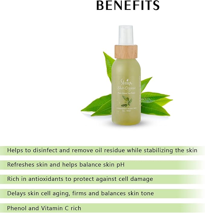 Shira Shir-Organic Pure Green Tea Toner Natural Refreshing- Hydrating Toner for Face for Normal to Oily Skin Type (89ml)