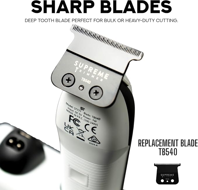 Supreme Trimmer Recharge ST777 – Professional Barber Trimmer with 2 Removable Batteries | 8000 RPM Motor, Zero Gap DLC Blades, Smart Charging Dock, USB-C Fast Charge
