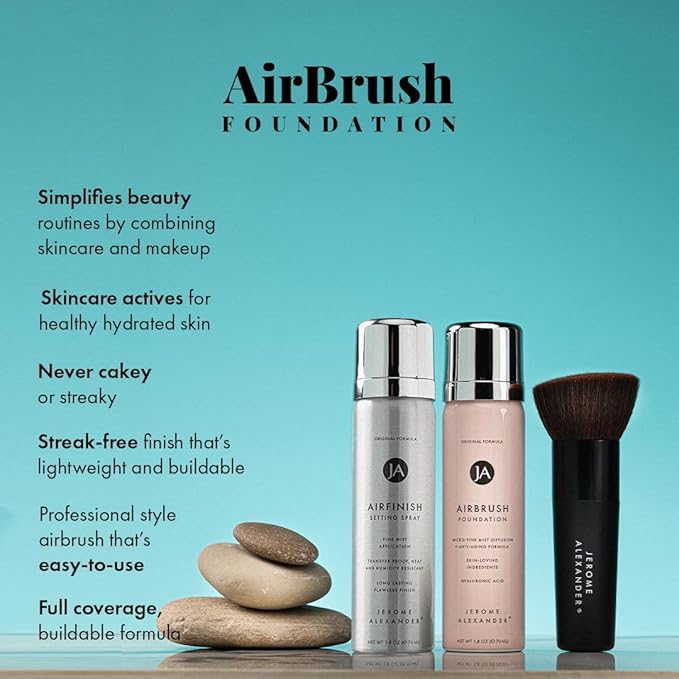 MagicMinerals AirBrush Foundation Set by Jerome Alexander – 3pc Set Includes AirFinish, Foundation and Kabuki Brush - Spray Makeup with Anti-aging Ingredients for Smooth Radiant Skin (Cognac)