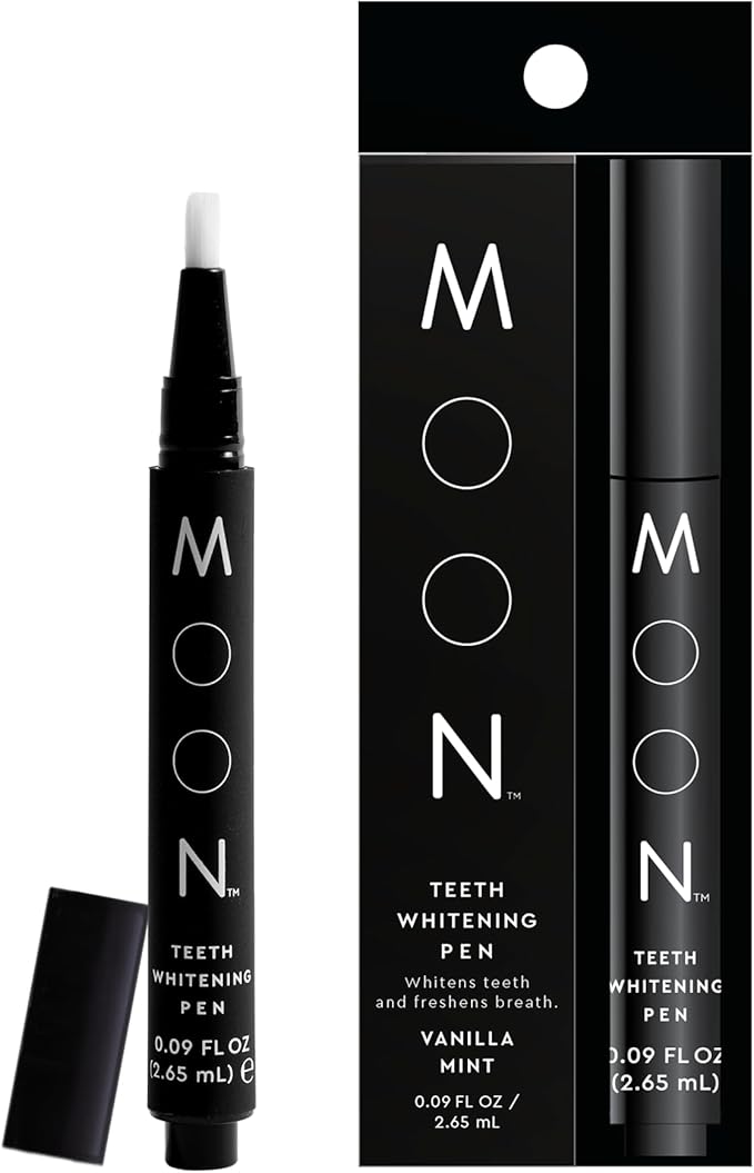 MOON Teeth Whitening Pen, Vanilla Mint, 0.09 Fl Oz, Gentle on Teeth, Whitens with Antioxidants & Essential Oils, Vegan Whitening Gel in an Easy Applicator