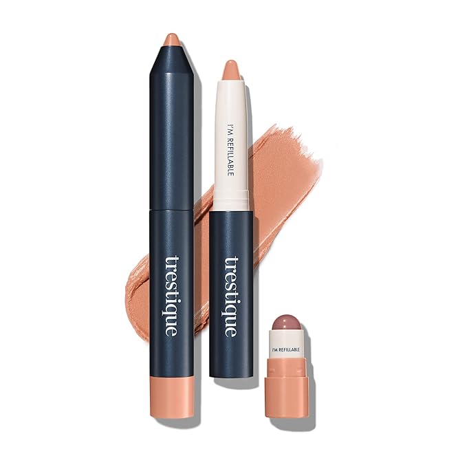 TRE'STIQUE Matte Lip Crayon, Matte Lipstick With Built-in Lip Gloss Balm, 2-in-1 Lip Liner Set With Lip Crayon and Lip Balm, Lipstick and Lip Gloss Kit (Nantucket Nude Refillable)